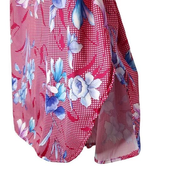 Vintage Ms Tops California Floral Polyester Belted Tunic Short Sleeve Red Blue - Picture 5 of 5